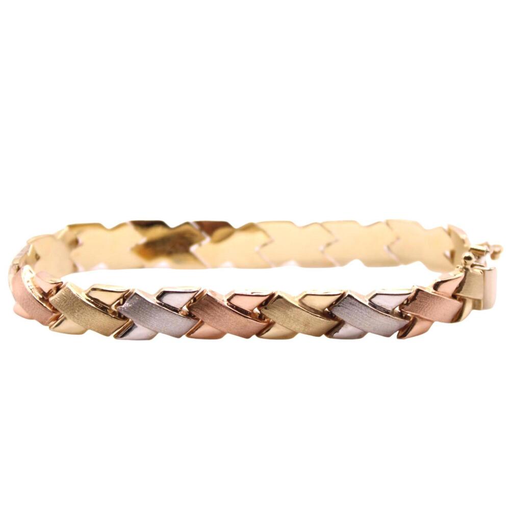 Aurafin 14kt Tri Color Yellow White Rose Gold Brushed X Link Bracelet